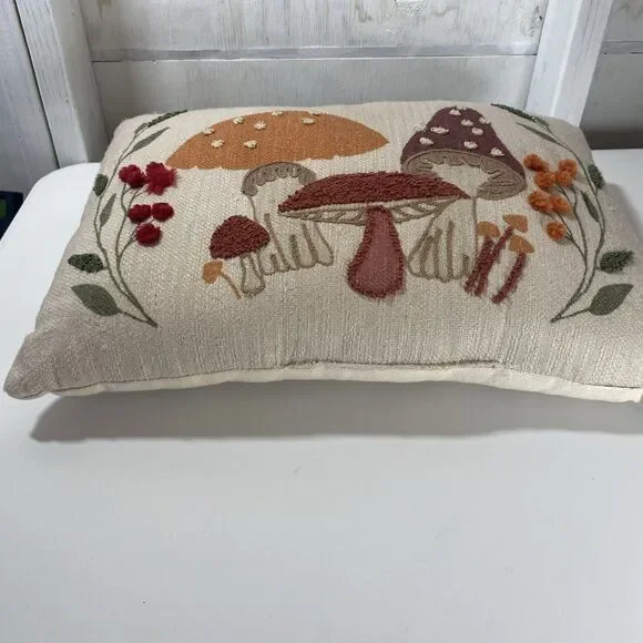 Lux Loom Mushroom Pillow Hand Woven Cotton Shroom Serenity Neutrals 14"x 20" - Picture 8 of 16